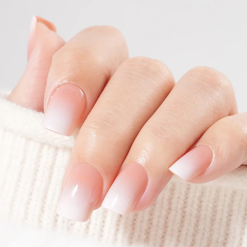 Factory Wholesale OEM ODM 30pcs Nude Gradient Nails Press on Short Medium Square Almond Ombre Pink Press on Nails Art