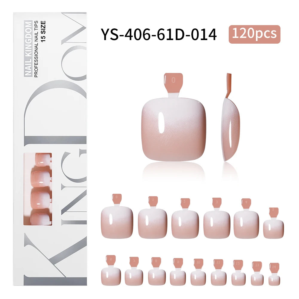 Custom 120pcs Nude Pink Press on Foot Nail Tips Toenails Short Square French Ombre Press on Toe Nails for Salon Pedicure Tools