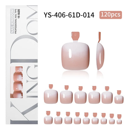 Custom 120pcs Nude Pink Press on Foot Nail Tips Toenails Short Square French Ombre Press on Toe Nails for Salon Pedicure Tools