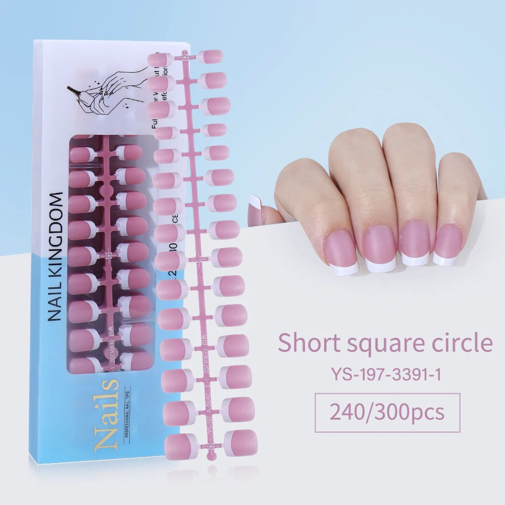 240pcs French Gel X Tips Press on Long Almond False Nails Premade Designed X Coat Tips Full Cover French Tip Press on Nails
