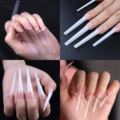 Super Long XXXL Nail Tips Clear False Nail French Non C Curve Xxl Square Stiletto Coffin Tapered Square Soft Gel Nail Tips