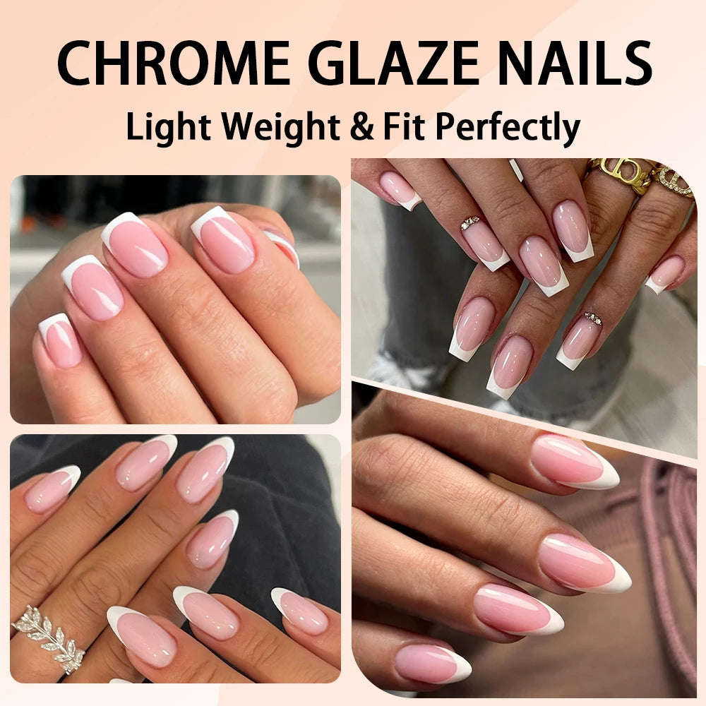 Nail Factory Wholesale 120pcs Full Cover French White Tip Nails Press on Clear Short Almond Stiletto French Tip Press on Nails