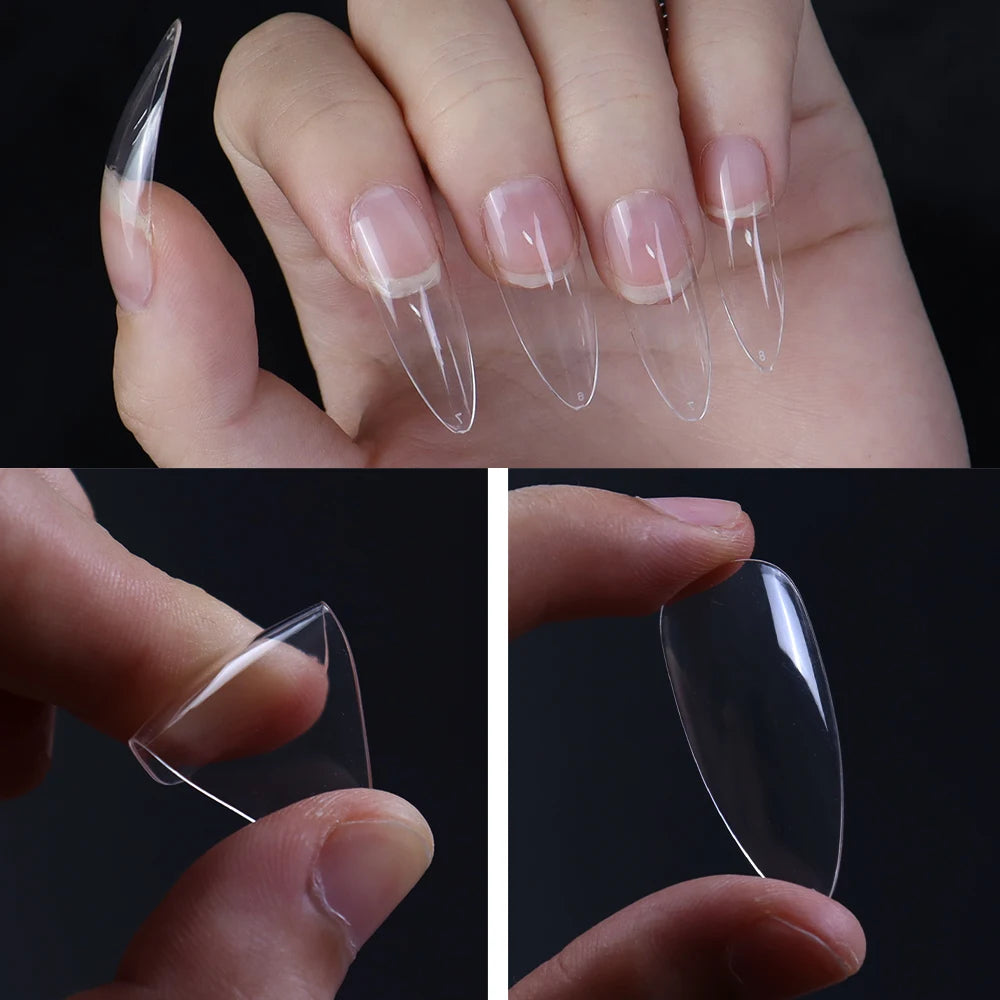 Nail Almond Tips XXL Full Cover Clear Almond ABS 500 Pieces Soft Gel Press on Nails Kit Almond Nail Tips