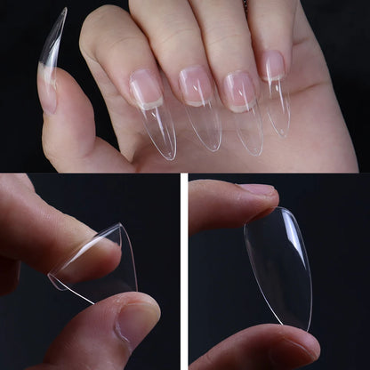 Nail Almond Tips XXL Full Cover Clear Almond ABS 500 Pieces Soft Gel Press on Nails Kit Almond Nail Tips