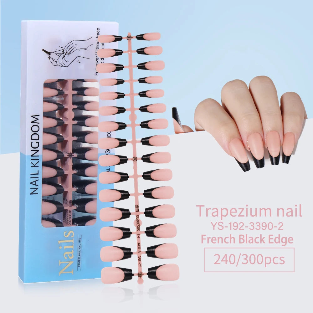 240pcs French Gel X Tips Press on Long Almond False Nails Premade Designed X Coat Tips Full Cover French Tip Press on Nails