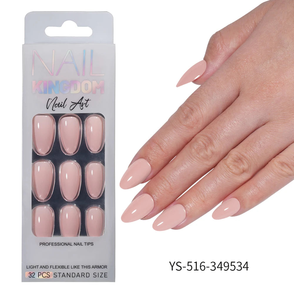 Nail Factory Custom 32pcs/30pcs Handmade Gel Nails Press on Full Cover Solid Color Aurora Glitter Almond Press on Nail Tips