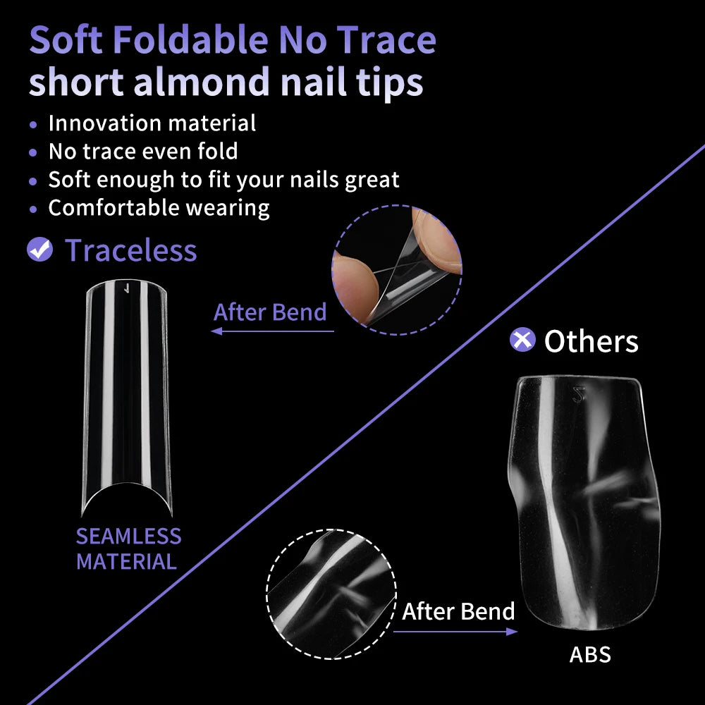 Custom Private Label 550pcs/box False Nails Soft Gel Nail Tips 11 Sizes Half Cover Clear Traceless Long Square Nail Tips