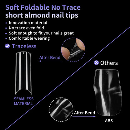 Custom Private Label 550pcs/box False Nails Soft Gel Nail Tips 11 Sizes Half Cover Clear Traceless Long Square Nail Tips