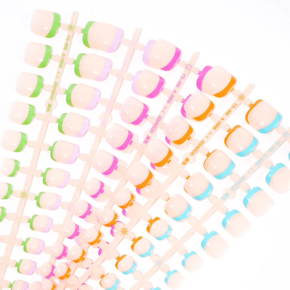 Wholesale 120/150PCS Mixed Color French Square Designs Certain Colorful French Press on Toe Nails Tip for Feet Nail Art Salon