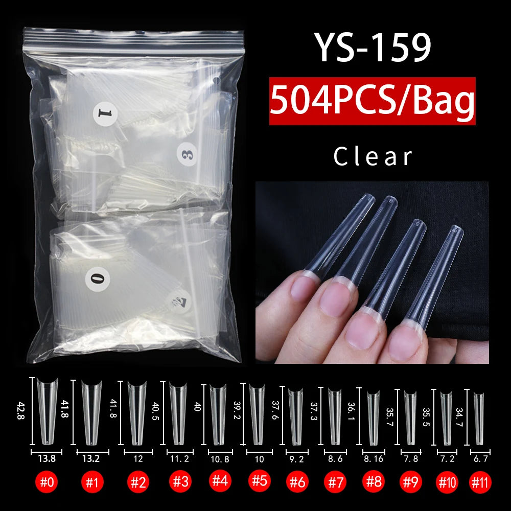 Wholesale 500pcs Box XXL Curved C False Nail Tips Half Cover Long French Artificial Fingernails Transparent Coffin Nail Tips