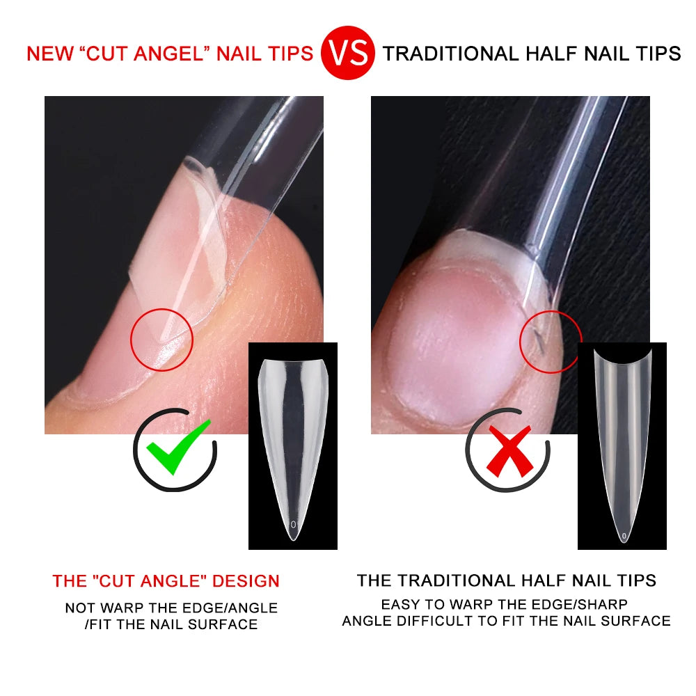 New Hot Sale  Half Cover Stiletto Nail Tips Soft Gel Tips Extra Long Short No C Curve Stiletto Nail Tips Box
