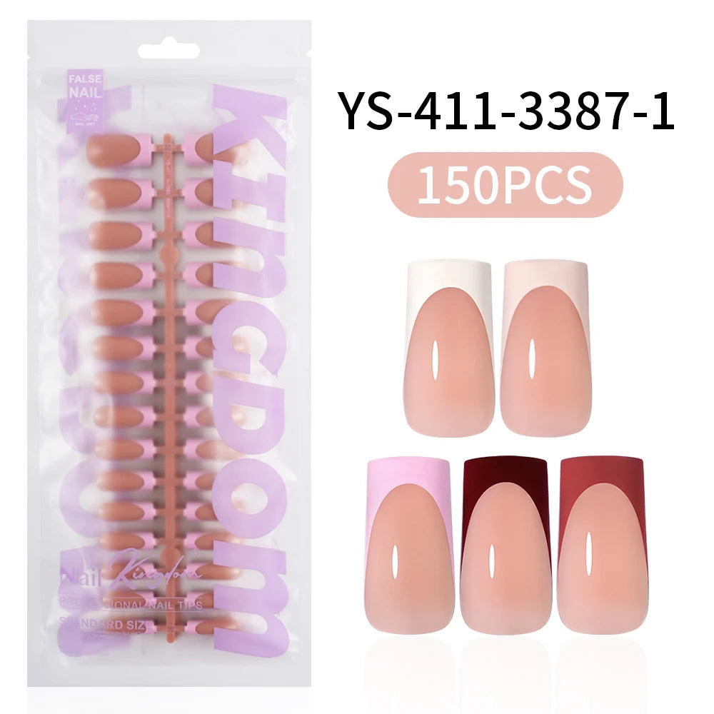 Wholesale Custom 150pcs Full Cover Square Press Acrylic Nails Art False Nails Colorful French Tips Coffin Pattern for Finger