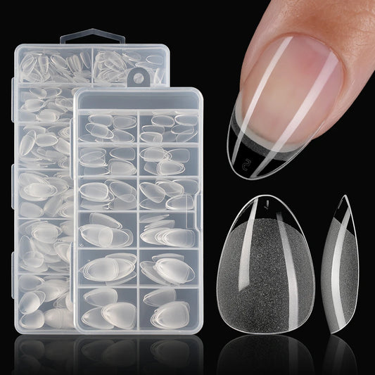 Wholesale 120/240/600Pcs Full Cover Frosted Almond False Nail Tips Supplies Clear Traceless Matte Extra Short Almond Nail Tips