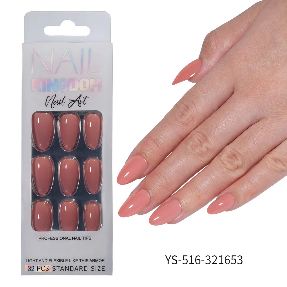Nail Factory Custom 32pcs/30pcs Handmade Gel Nails Press on Full Cover Solid Color Aurora Glitter Almond Press on Nail Tips