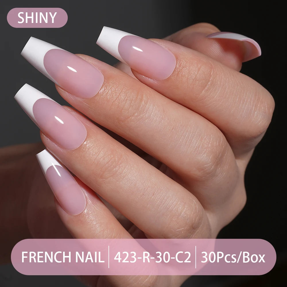 30pcs/box French Gel Nails Press on Nails