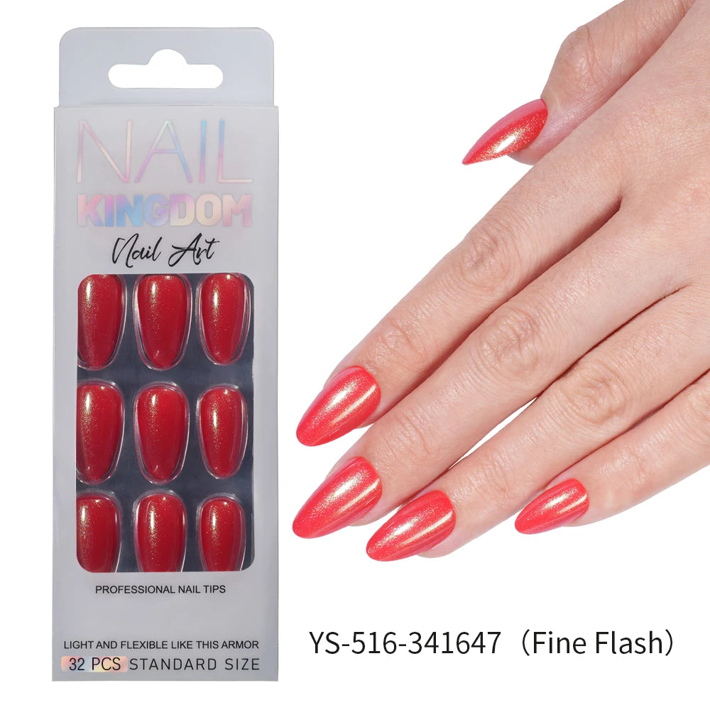 Nail Factory Custom 32pcs/30pcs Handmade Gel Nails Press on Full Cover Solid Color Aurora Glitter Almond Press on Nail Tips