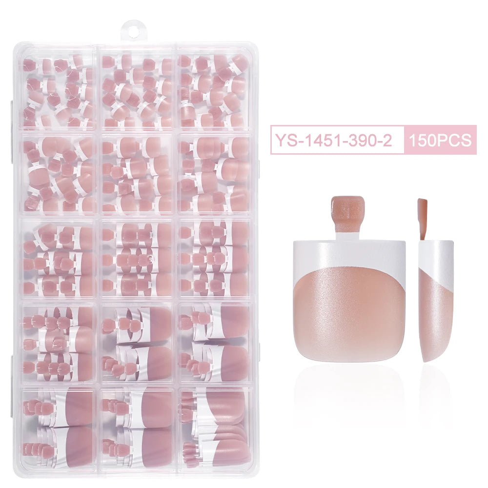 Custom 150pcs Press on Foot Nail Tips Artificial Fake Toenails Handmade Short Square French Soft Gel Press on Toe Nails