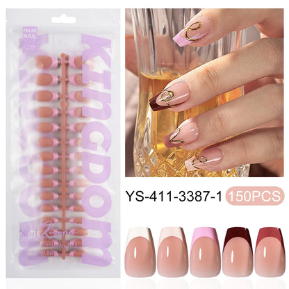 Wholesale Custom 150pcs Full Cover Square Press Acrylic Nails Art False Nails Colorful French Tips Coffin Pattern for Finger