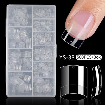 Wholesale 240/500Pcs Acrylic False Nail Manicure Traceless French Clear Half Cover Short Square Nail Tips for Nail Art Salon