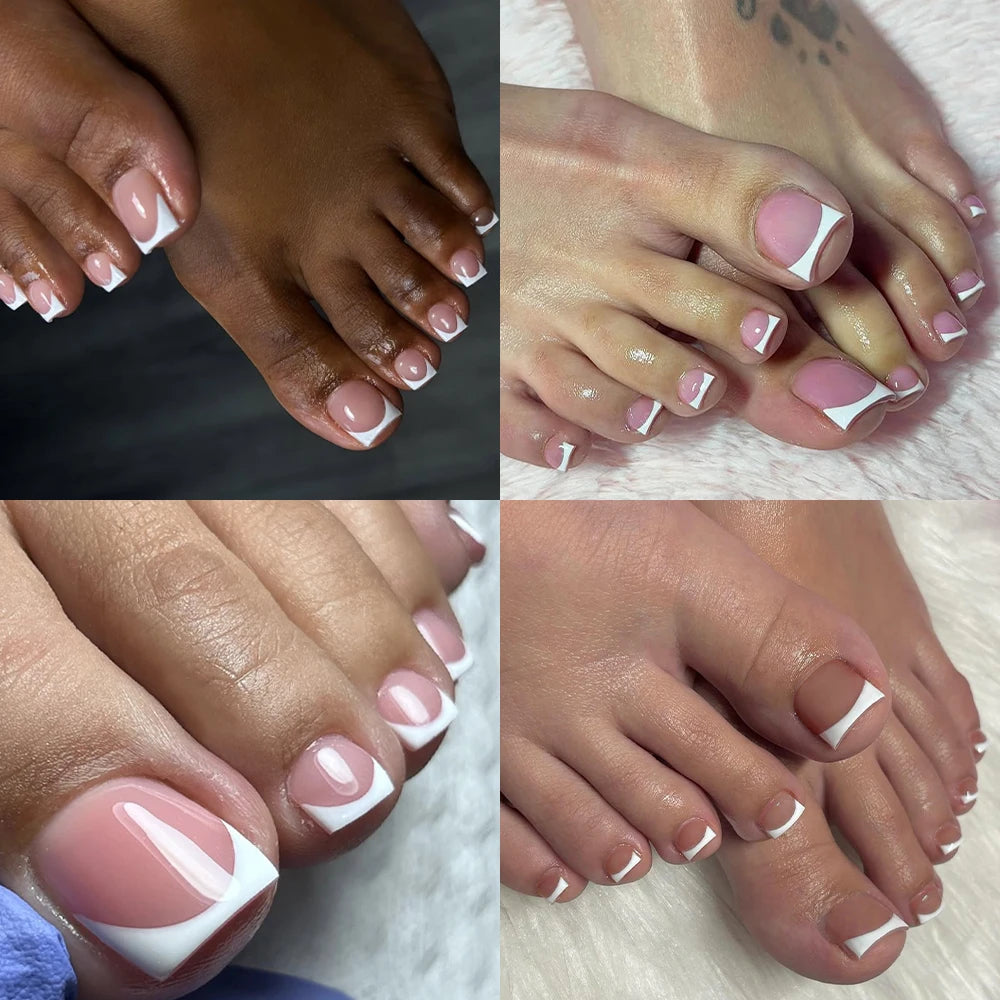 Custom 150pcs Press on Foot Nail Tips Artificial Fake Toenails Handmade Short Square French Soft Gel Press on Toe Nails