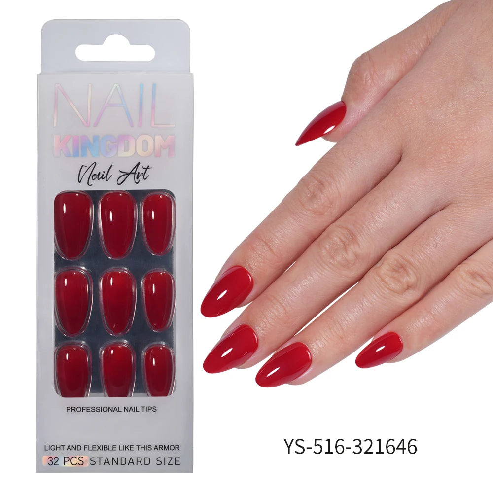 Nail Factory Custom 32pcs/30pcs Handmade Gel Nails Press on Full Cover Solid Color Aurora Glitter Almond Press on Nail Tips