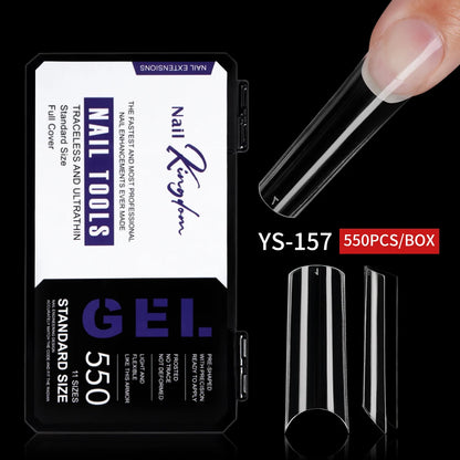 Custom Private Label 550pcs/box False Nails Soft Gel Nail Tips 11 Sizes Half Cover Clear Traceless Long Square Nail Tips
