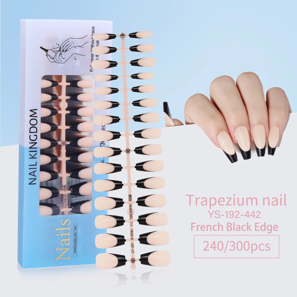 240pcs French Gel X Tips Press on Long Almond False Nails Premade Designed X Coat Tips Full Cover French Tip Press on Nails