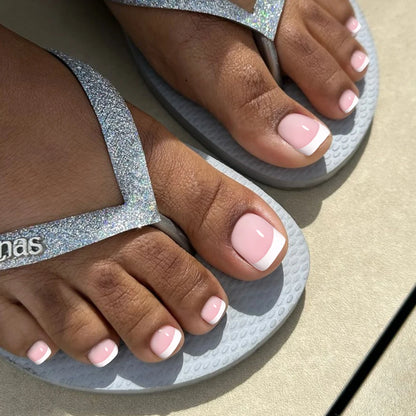 Foot Manicure 30pcs Nude Pink French White Tips Nails Press on Foot Nails Custom Toenails Short Square Press on Toe Nails