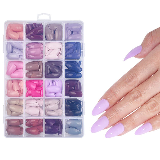 Nail Factory Custom 576pcs Handmade Gel Nails Press on Full Cover 24 Grids Nude Pink Solid Colorful Almond Press on Nail Tips