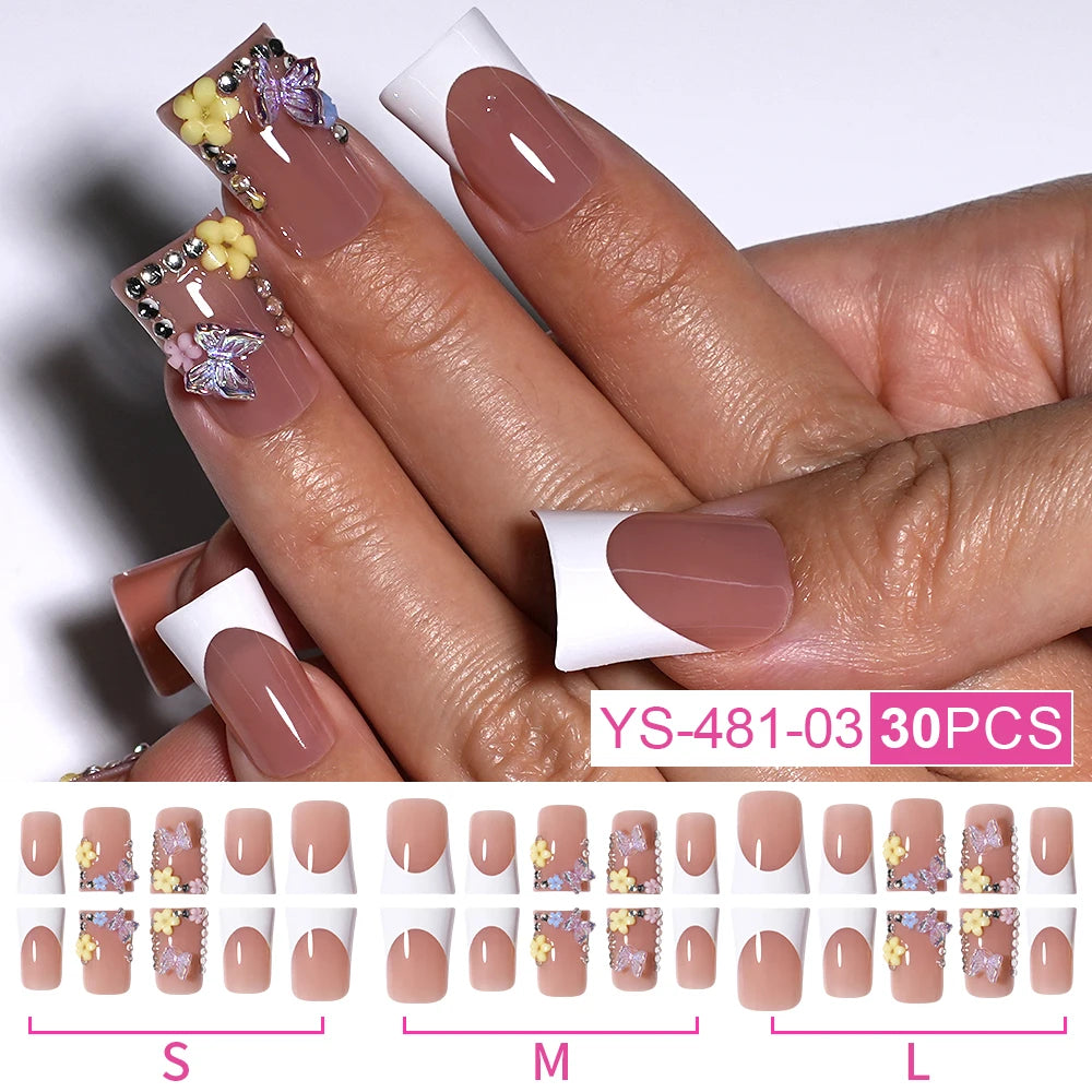 New Nail Supplier 30PCS Duck Feet Shape Nails 3D Luxury Finger Artificial French Design Acrylic Duck Press on Nails