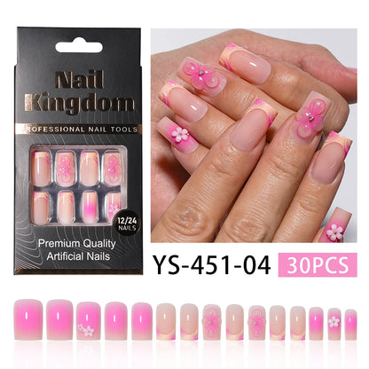 Wholesale Private Label 30pcs Acrylic 3D Luxury False Nails French Flower Design Short Square Press on Nails for Nail Art Salon