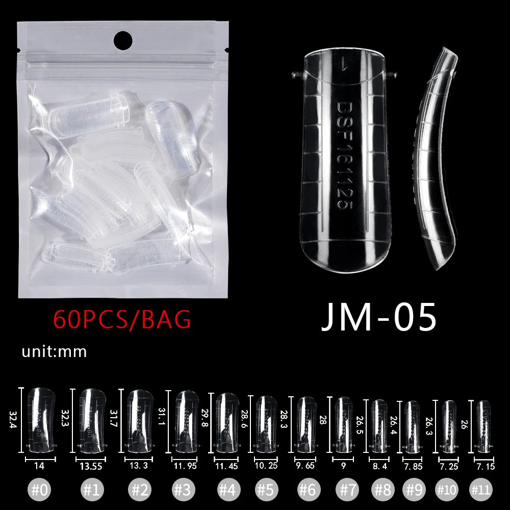 Wholesale Factory 60pcs Plastic Nail Art Mould Tips Clear Quick Building Extension Tool Stiletto Almond Square Nail Forms