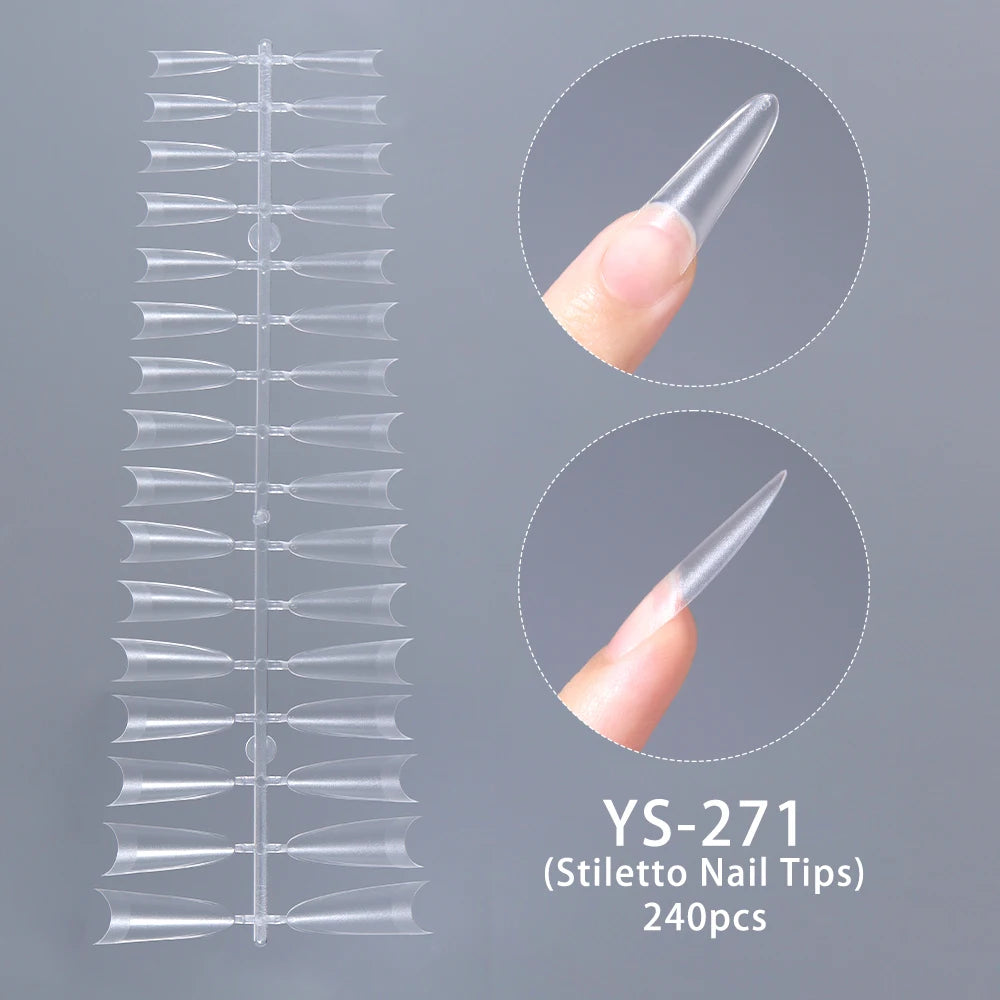 Wholesale Hot Sale Nail Salon 240 Pieces Non-Trace Nail Tip Transparent Matte Fingernail Soft Gel X Full Cover Nail Tips