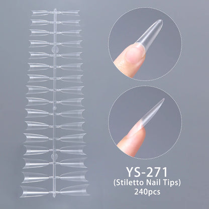 Wholesale Hot Sale Nail Salon 240 Pieces Non-Trace Nail Tip Transparent Matte Fingernail Soft Gel X Full Cover Nail Tips