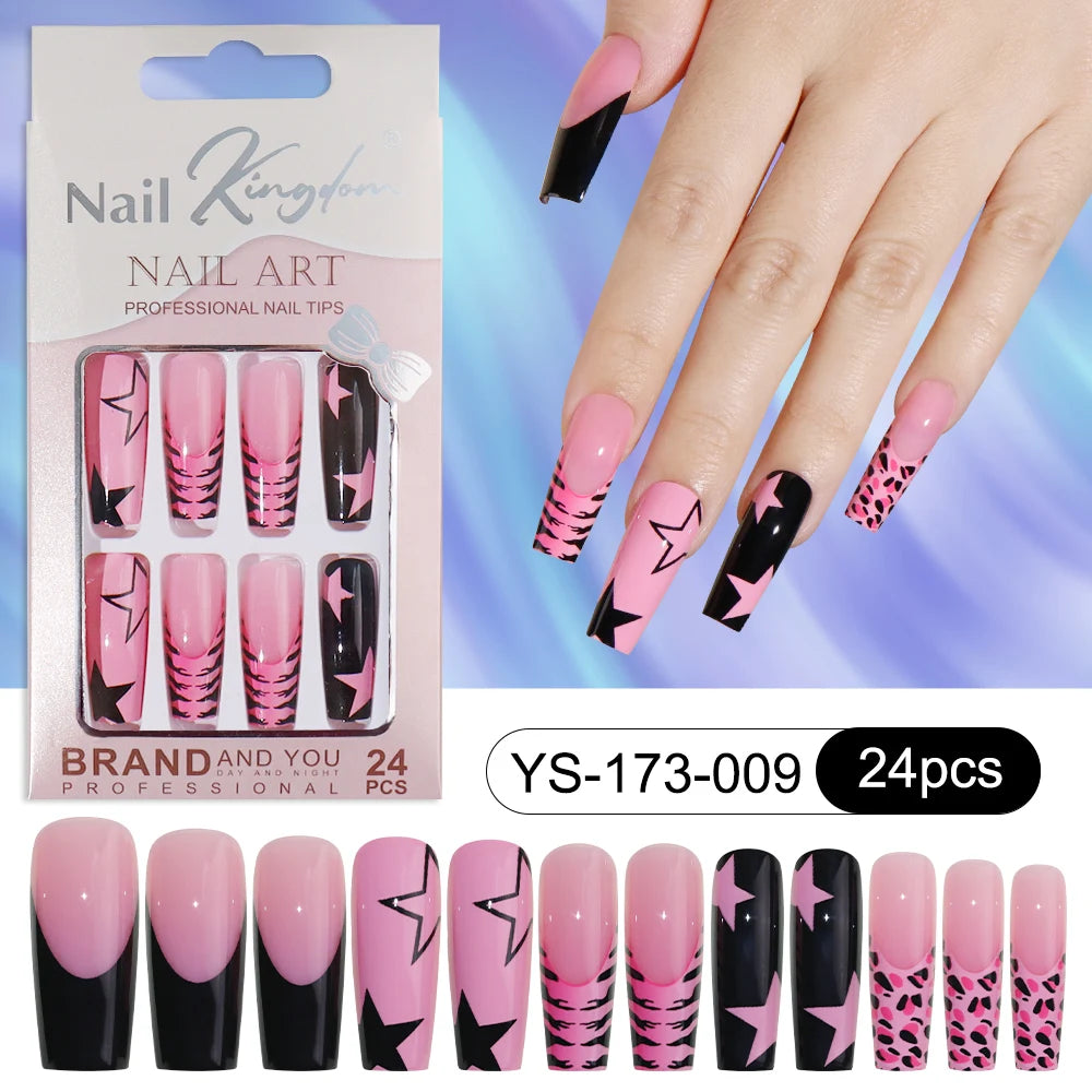 Wholesale Custom 24pcs Reusable Handmade Long Square Luxury French Tip Press on Nails for Nails Supplies Salon with Nail Tools