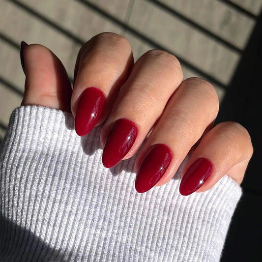 Custom Private Label 160pcs Cherry Wine Red Pink False Nails Reusable Solid Color Short Almond Gel Press on Nails Art Manicure