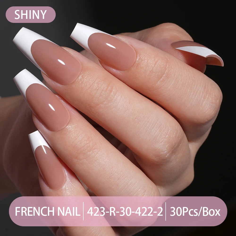 30pcs/box French Gel Nails Press on Nails