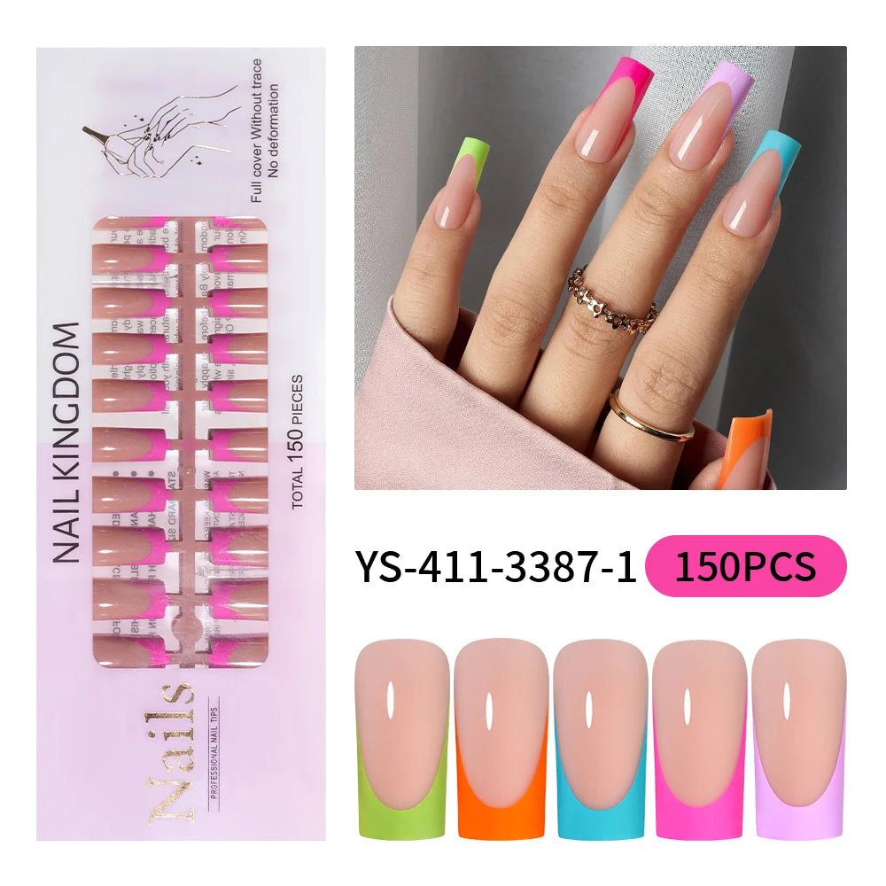 Nail Supplier Custom Wholesale 150PCS Press on French Nails Square Full Cover Wearable Colorful Press on Nails French Tip