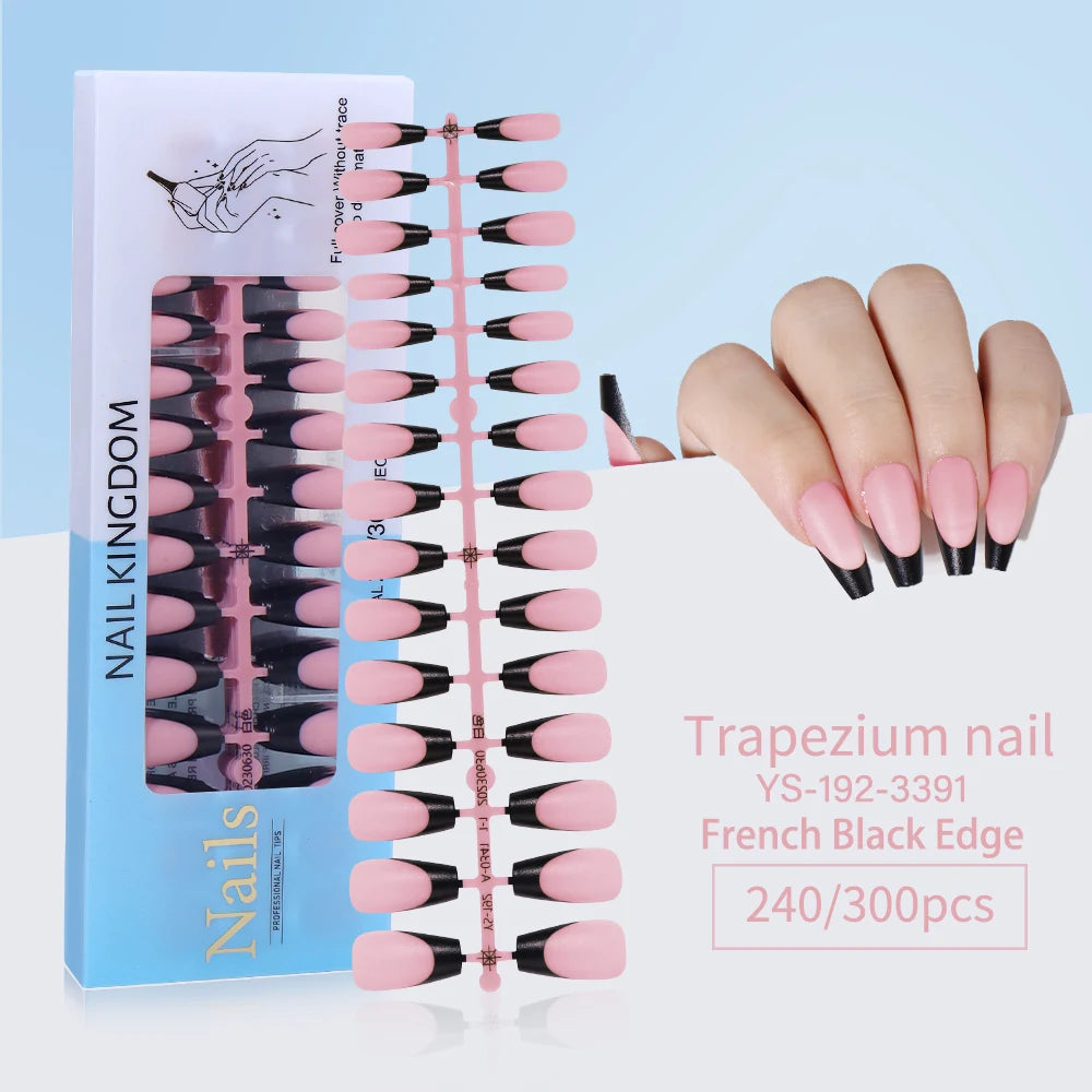 240pcs French Gel X Tips Press on Long Almond False Nails Premade Designed X Coat Tips Full Cover French Tip Press on Nails
