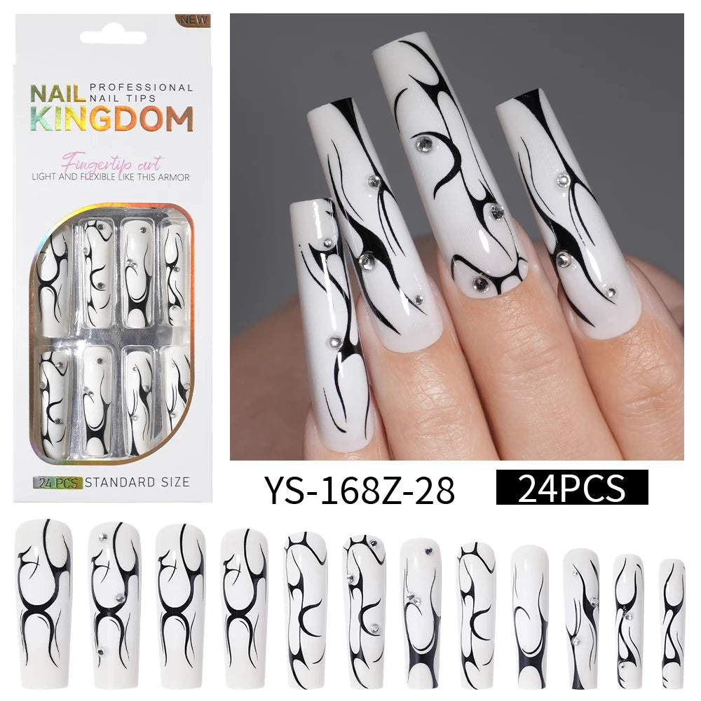 Private Label Wholesale Custom 24pcs French Style Press on Nail Long Square Rhinestone Luxury Press on Nails With Diamond