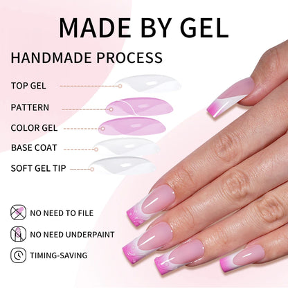 Nail Supplier Custom 30PCS Acrylic Designed Press on Nails Art Handmade Medium Square 3D Flower Gel French Press on Nails