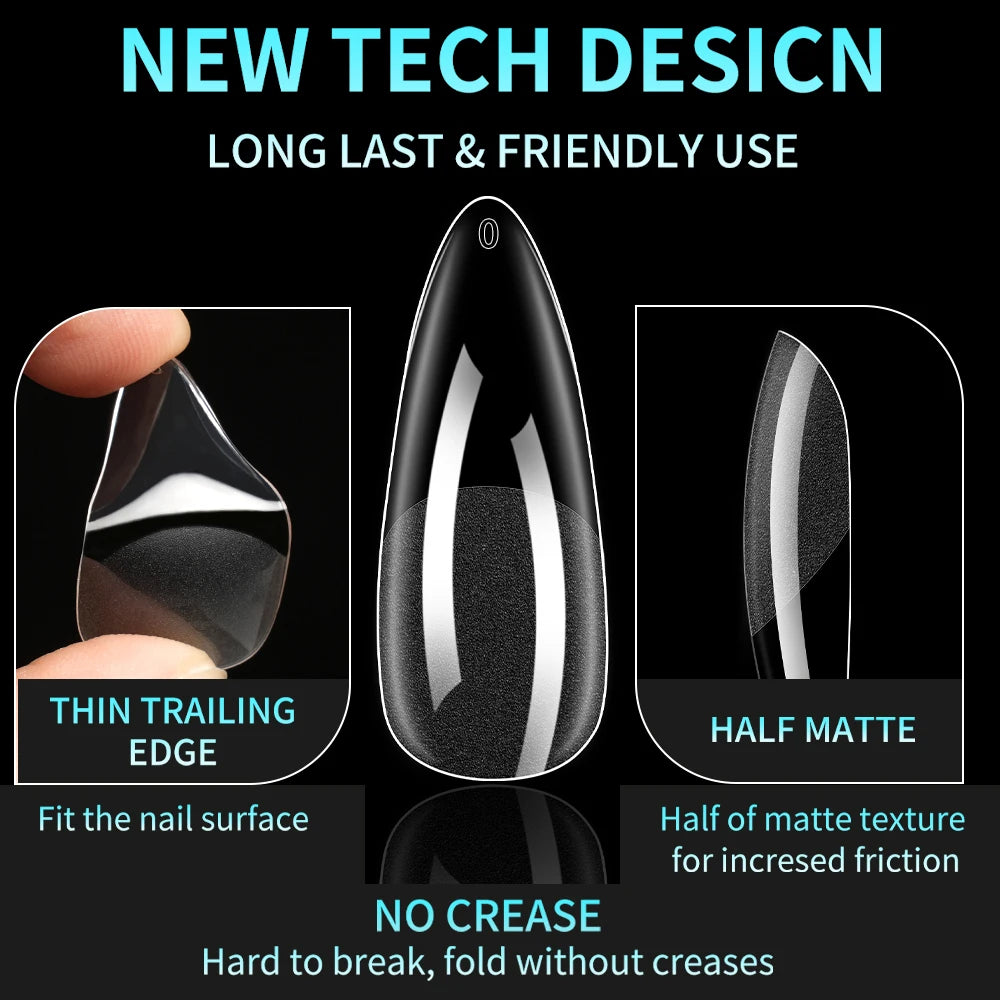 Wholesale 120pcs/bag Full Cover Manicure Clear Nail Tips Traceless Medium Stiletto Half Matte Acrylic Nail Tips for Nail Art