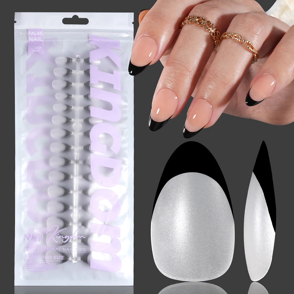 Nail Manufacturer OEM 120pcs French Design Full Matte French Medium Short Ballerina Almond Oval Coffin French Tip Press on Nails