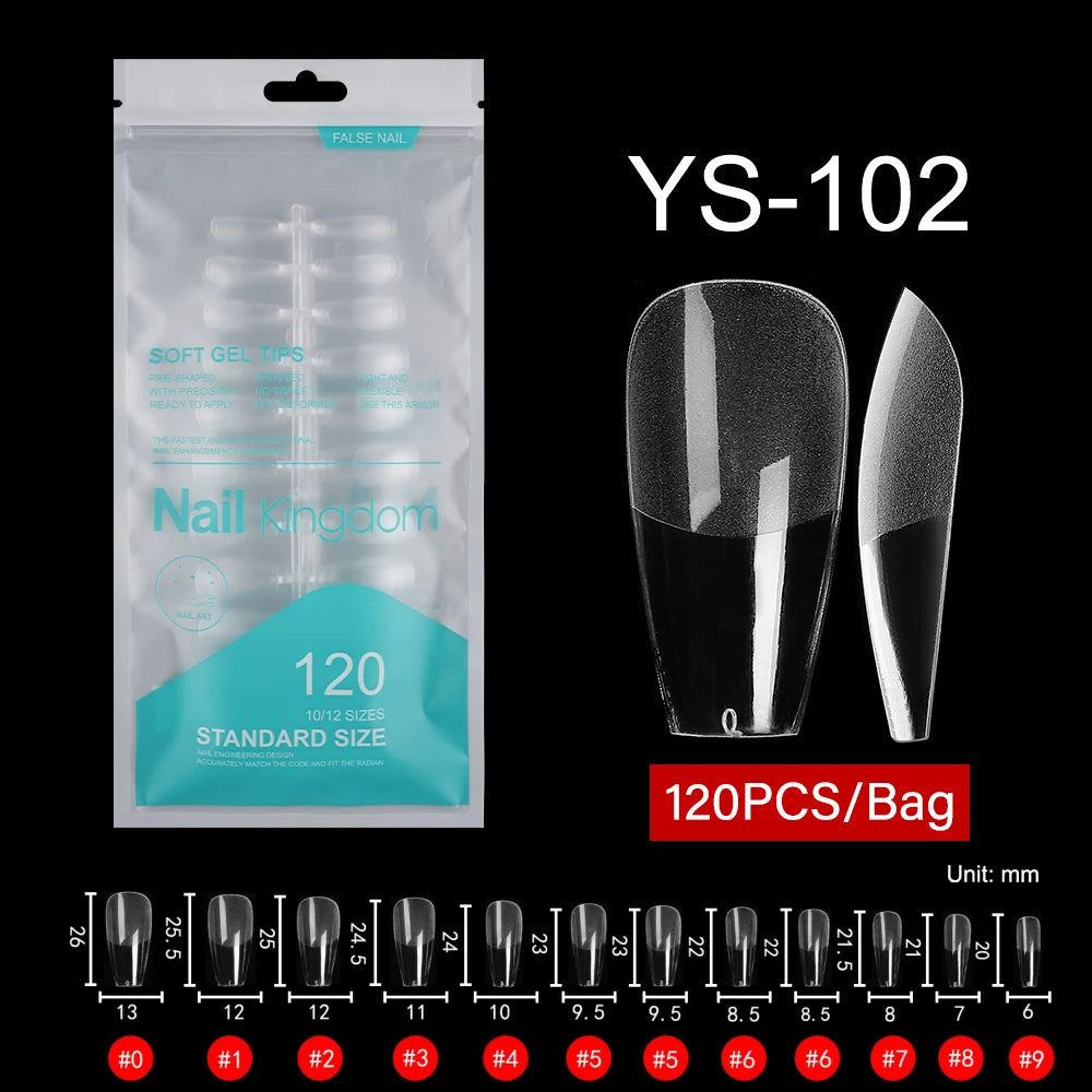 Wholesale 120pcs/bag Full Cover Manicure Clear Nail Tips Traceless Medium Stiletto Half Matte Acrylic Nail Tips for Nail Art