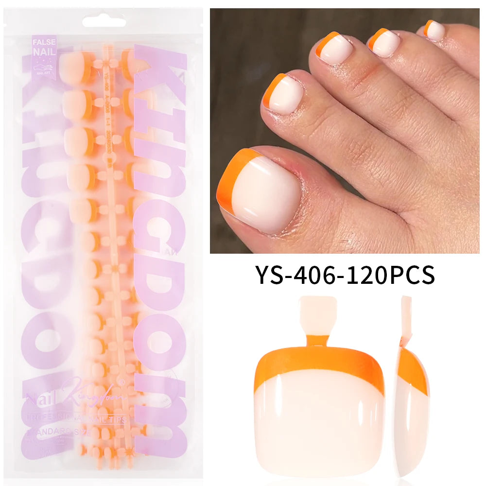 Wholesale 120/150PCS Mixed Color French Square Designs Certain Colorful French Press on Toe Nails Tip for Feet Nail Art Salon