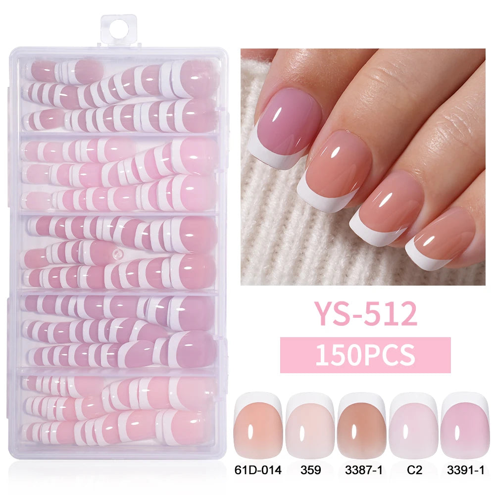 Wholesale Private Label 150Pcs Nude Pink French Stick on Nails Press on Short Square Almond French Press on Nails