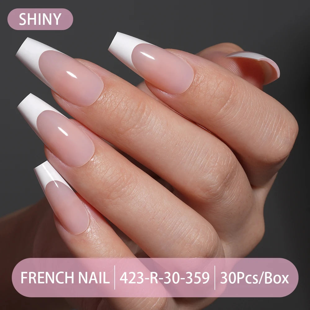 30pcs/box French Gel Nails Press on Nails