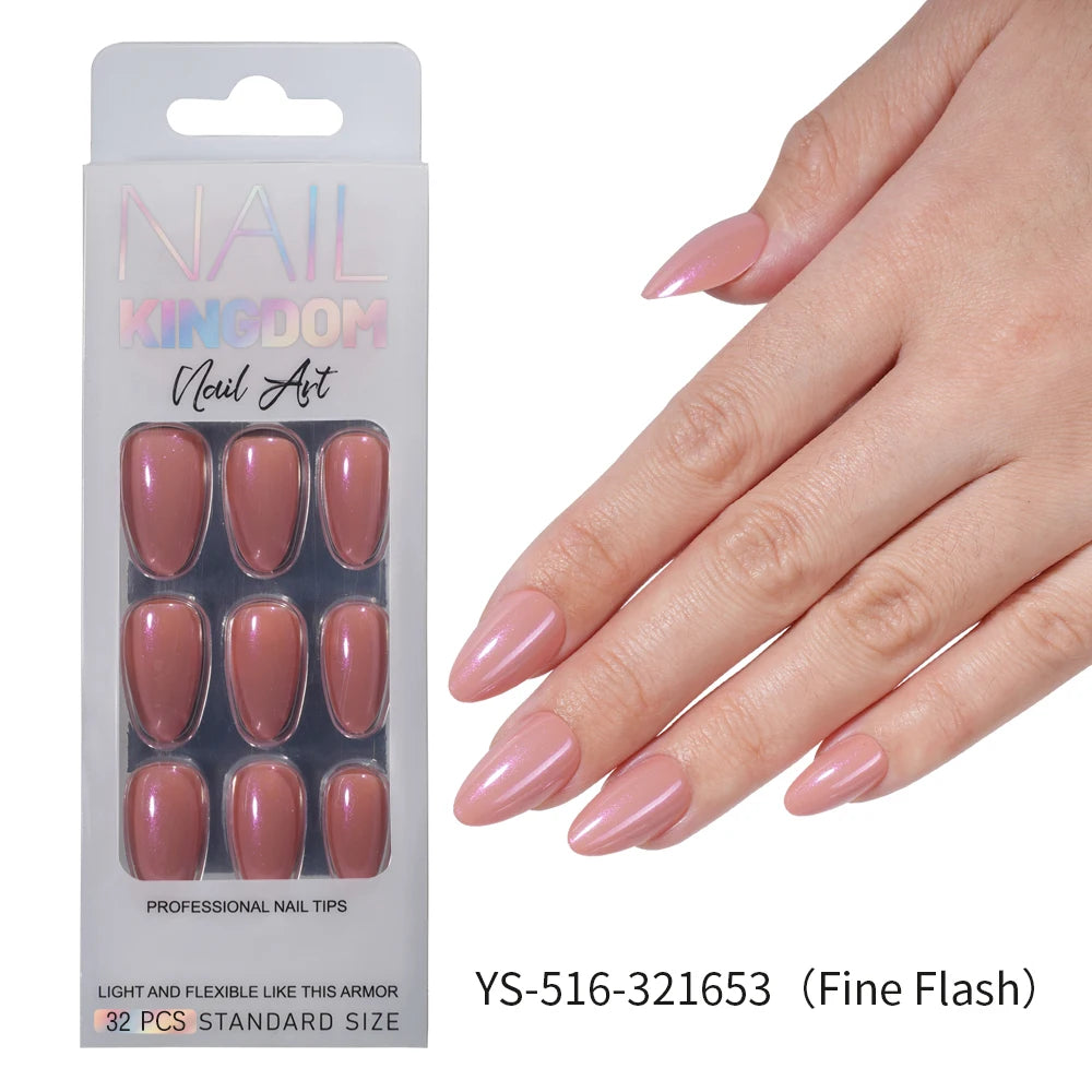 Nail Factory Custom 32pcs/30pcs Handmade Gel Nails Press on Full Cover Solid Color Aurora Glitter Almond Press on Nail Tips