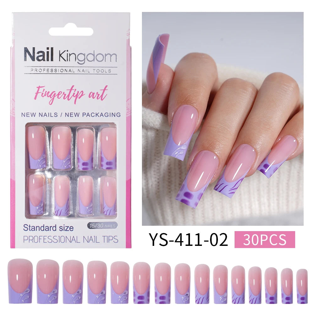 Nail Supplier Custom 30PCS Acrylic Designed Press on Nails Art Handmade Medium Square 3D Flower Gel French Press on Nails