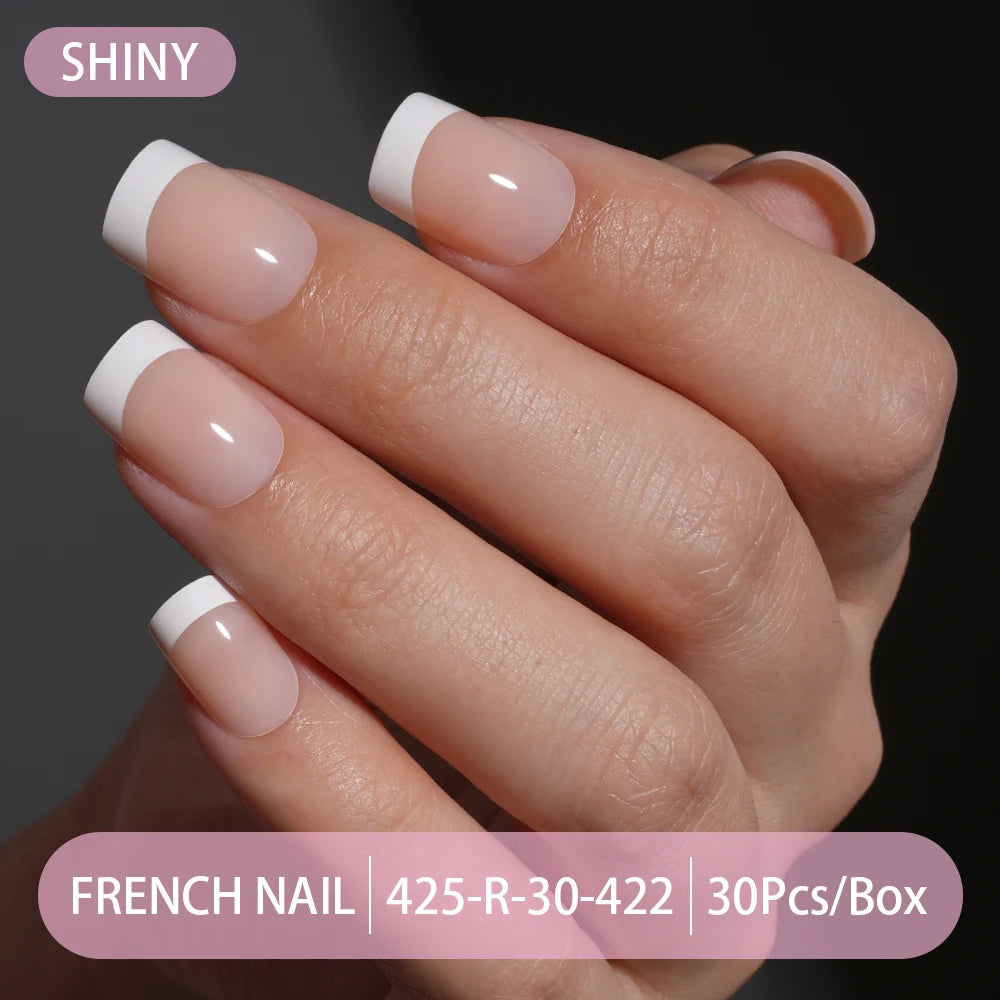 30pcs/box French Gel Nails Press on Nails